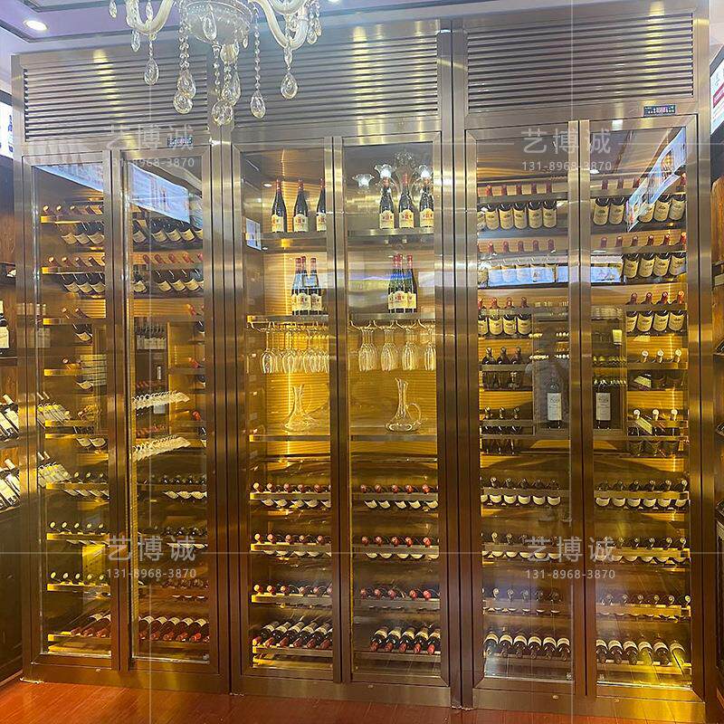 别墅家庭酒窖设计效果图酒庄恒温恒湿酒柜不锈钢六开门酒柜设计