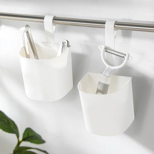 Japanese-style adjustable hanging storage basket with hooks,