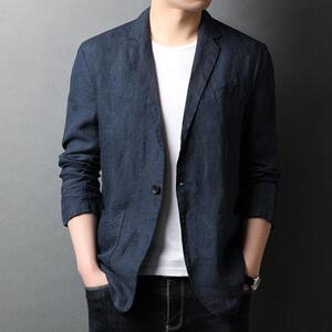 香港纯亚麻西服男士春夏季麻料小西服透气休闲便服单西男装外套潮