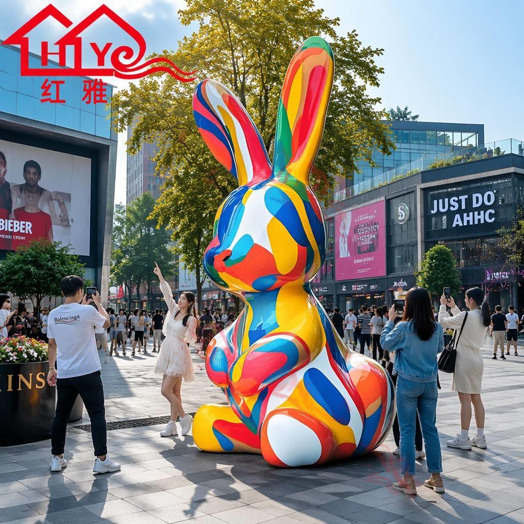 大型户外彩绘兔子玻璃钢雕塑商场广场景观美陈艺术小品景观装置