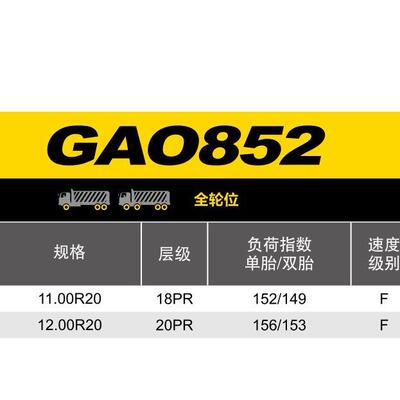 佳通GITI货车轮胎 GAO852 12.00R20/20PR卡车轻载车胎全轮位轮胎