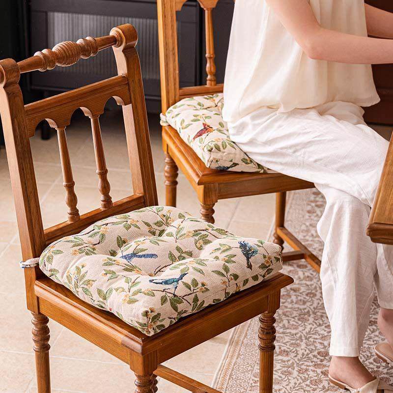 MILAN新中式花鸟复古椅子坐垫餐桌椅垫方形防滑久坐凳子垫有绑带,居家布艺,美臀垫/保健坐垫,淘宝优惠券,粉丝福利购,淘宝优惠卷