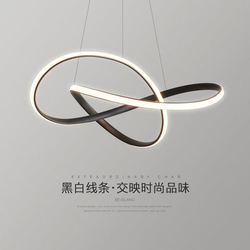 饭厅吊灯现代简约网红饭厅灯北欧黑色圆环极简家用餐桌吧台吊灯