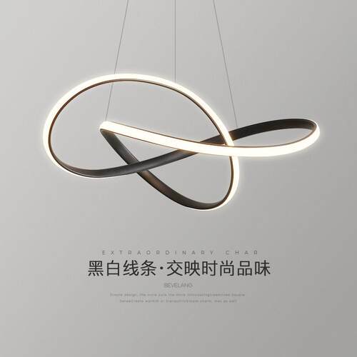饭厅吊灯现代简约网红饭厅灯北欧黑色圆环极简家用餐桌吧台吊灯
