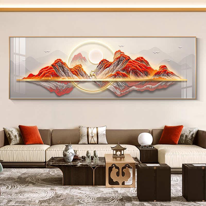 鸿运当头客厅挂画有靠山办公室山水画高级装饰画背景墙沙发墙壁画