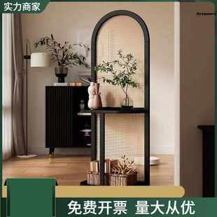 藤编隔断屏风复古法入户转角玄关正对门展示墙柜收纳置物厂家 中式