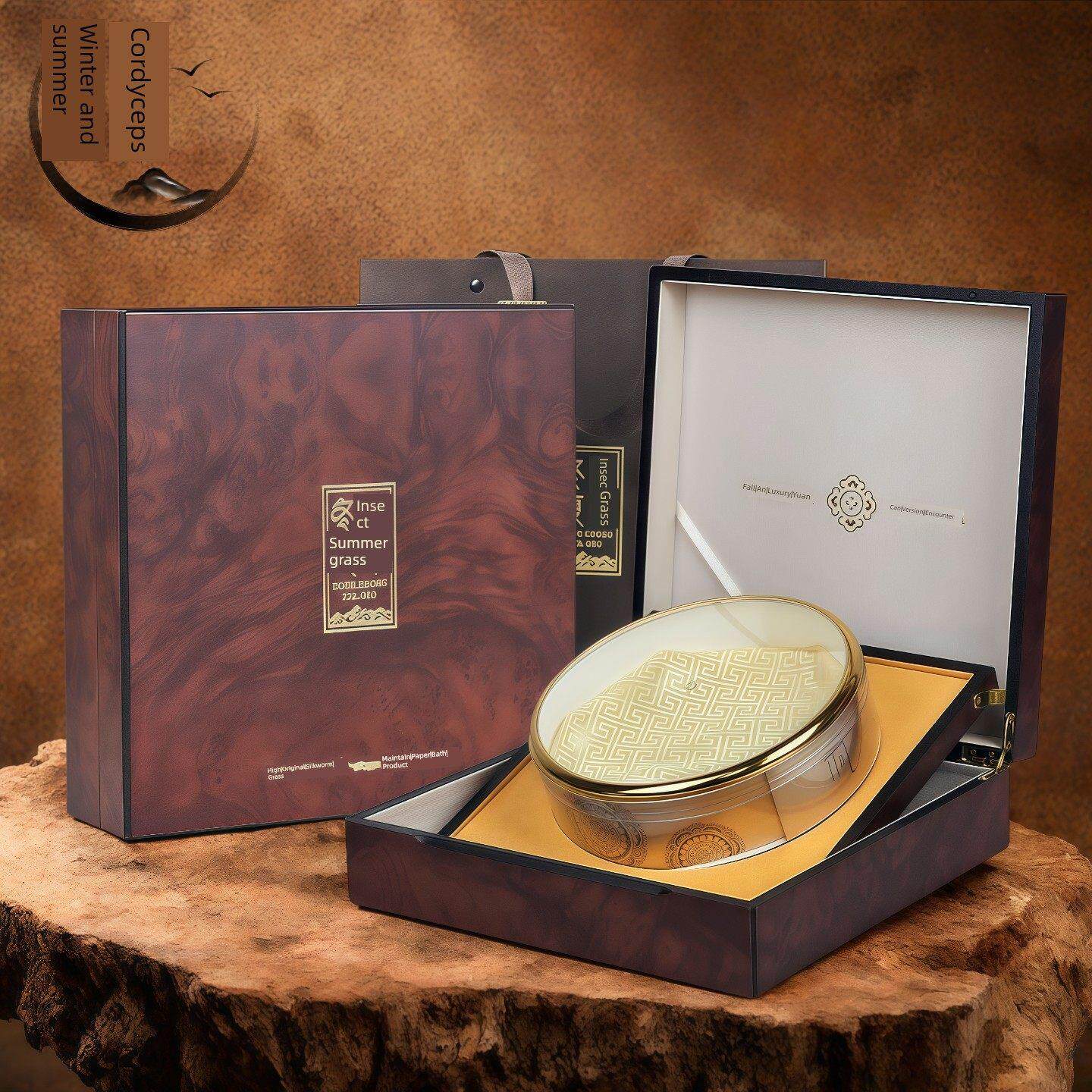 新款可调冬虫夏草木盒高端木纹包装盒乌木礼盒冬虫夏草礼盒空盒