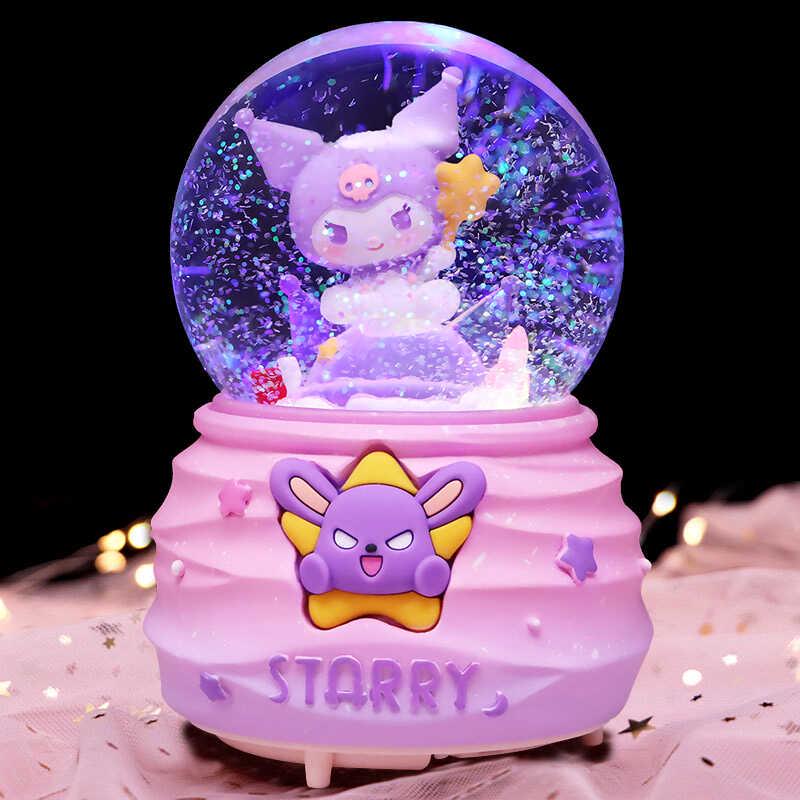 可爱卡通库洛米水晶球音乐盒旋转发光飘雪八音盒儿童女孩生日礼物