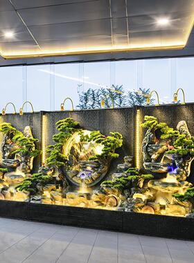 迎客风松水幕墙背流水屏别墅断公司景假WMI山庭院隔鱼池喷泉景观