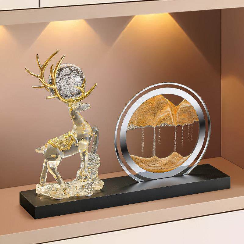 创意家居招财鹿摆件轻奢高档客厅玄关前台酒柜办公室流沙画装饰品