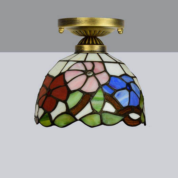 蒂凡尼英寸彩色玻璃过道走廊阳台吸顶灯红色喜庆牵牛花