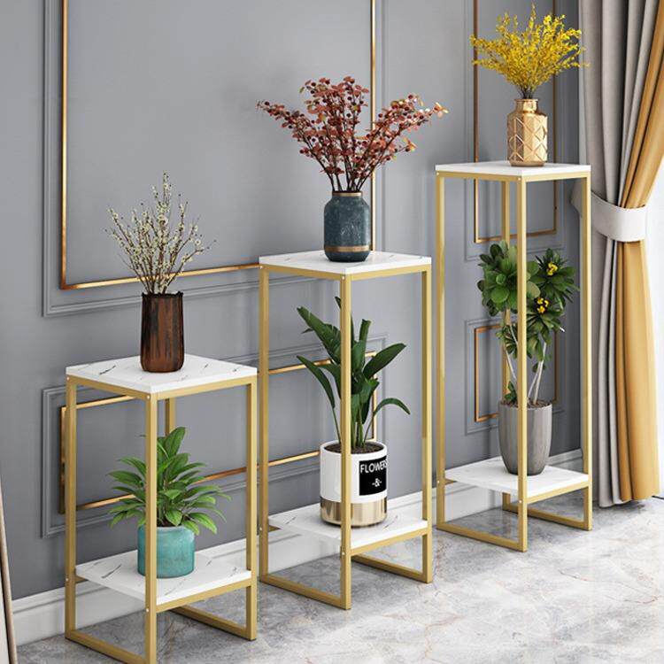 北欧铁艺花架客厅室内盆景装饰架绿萝落地多层置物架金色简约花几