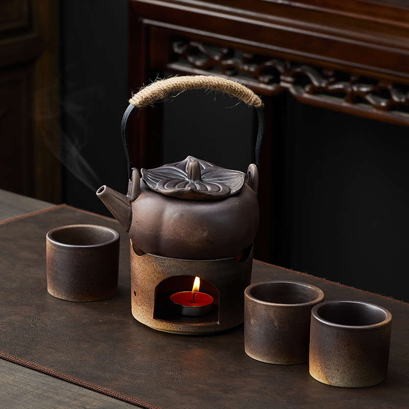 围炉煮茶室内家用套装烤火炉茶壶提梁壶单茶杯烤茶一套陶瓷小围炉