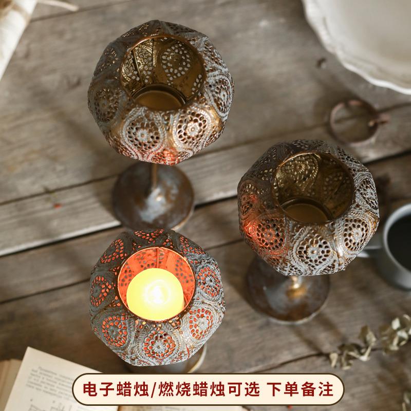仿古铜复古烛台摆件欧美式铁艺雕花浪漫蜡烛灯家用店装婚庆装饰品
