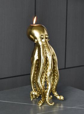 跨境新品章鱼雕塑烛台八爪鱼家居树脂摆件客厅花园海洋美陈装饰品