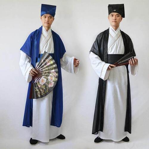 儿童汉服宋制交领袍中国风书生朗诵古诗演出服唐代诗人李白表演服