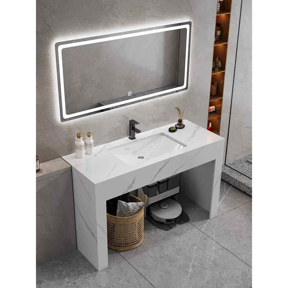 落地款简约岩板浴室柜酒店民宿卫生间免打孔一体式洗手盆柜洗漱台