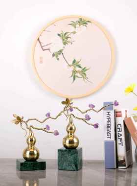 新中式紫W0264晶石葫芦蜻蜓饰设计视摆件大柜理石底座客厅电玄关