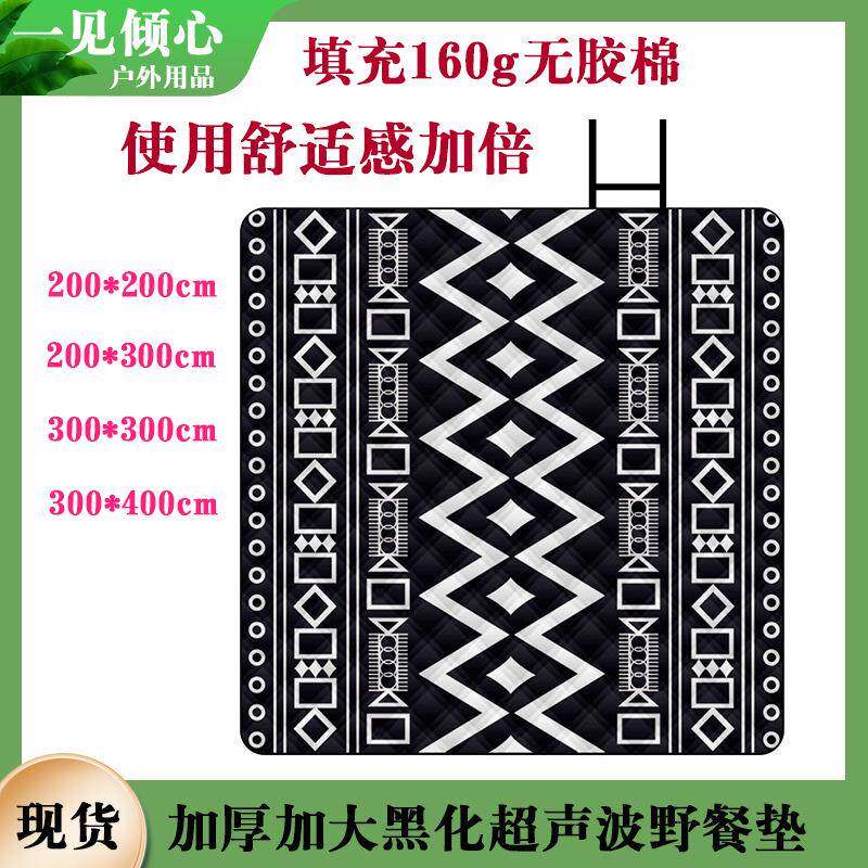 超厚大尺寸3*4米黑化野餐垫露营机洗加厚防潮垫户外便携垫铝膜底