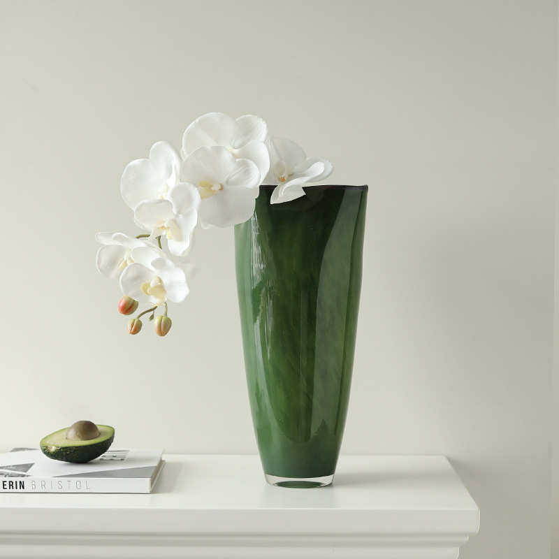 中古墨绿裙边玻璃花瓶客厅桌面水养插花民宿茶室软饰设计花器摆件,家居饰品,花瓶,淘宝优惠券,粉丝福利购,淘宝优惠卷