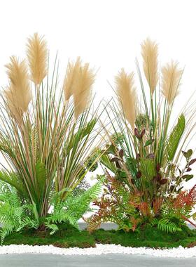 仿真秋色芦苇草植物假花盆栽落地盆景楼梯角落橱窗摄影布造景摆件