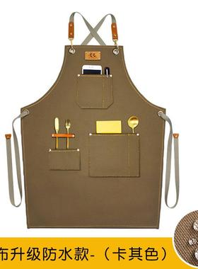 高档防水帆黑色真皮L师OGO定制美发咖啡用家厨房烘焙工布作服牛仔