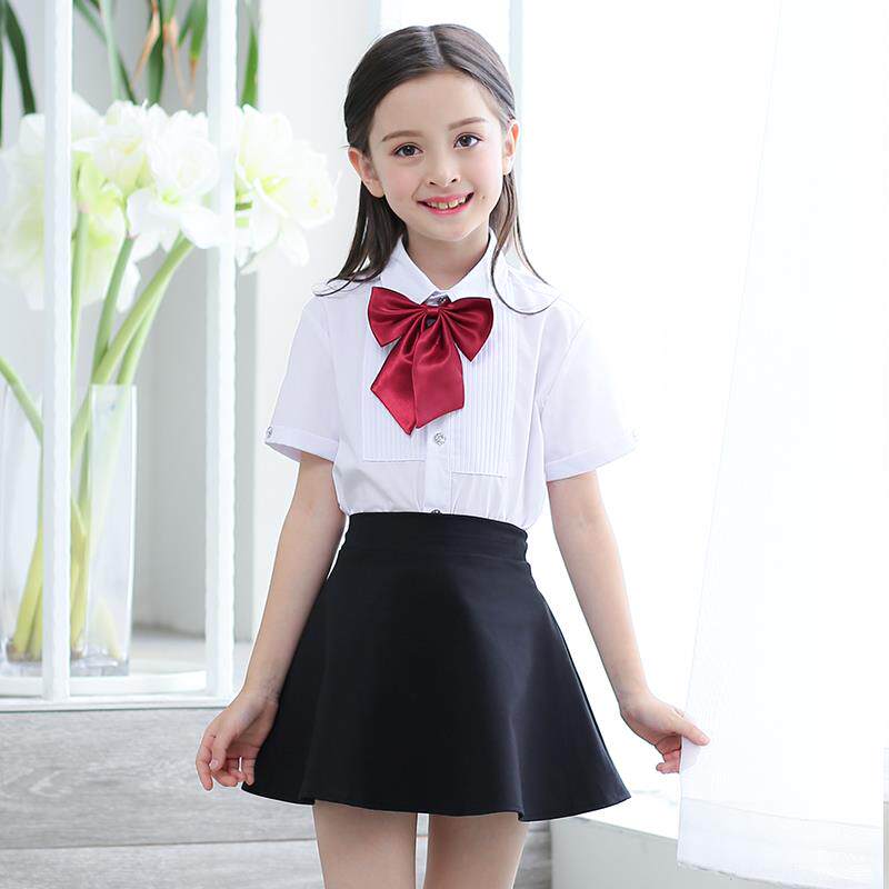 高档男童短袖白衬衫纯黑色西礼装短裤衣套装夏季儿装衬服表演出童