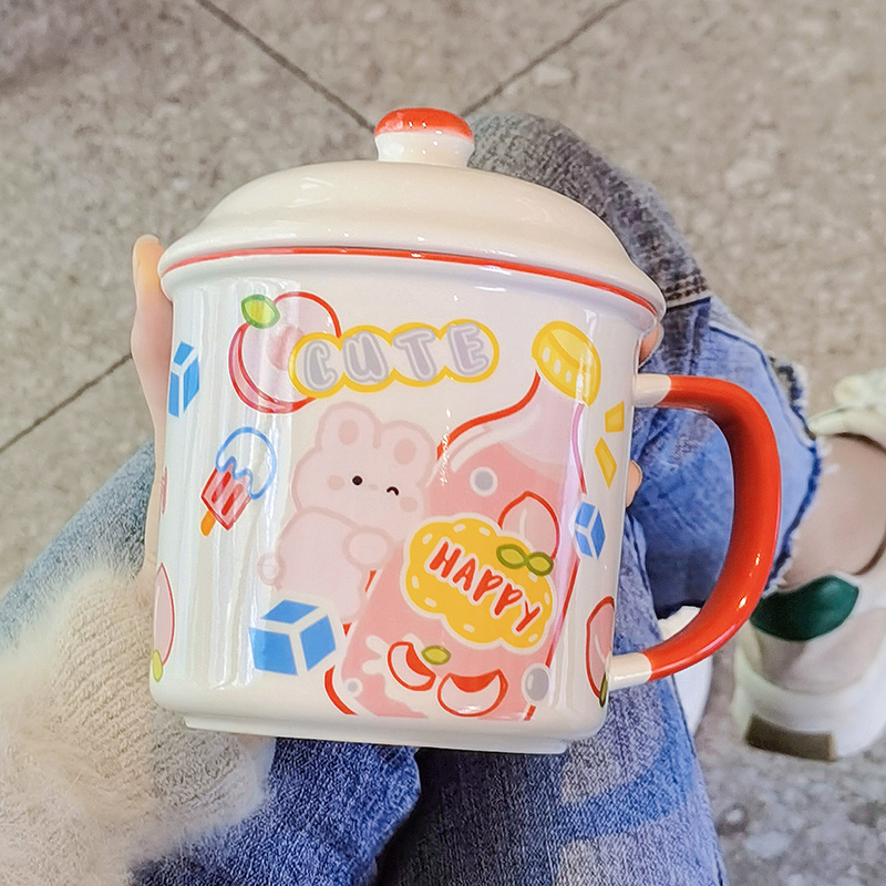 创意陶瓷马克杯子女家用咖啡杯办公室搪带盖瓷杯大容量茶杯喝水杯