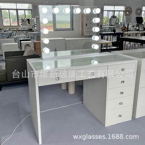 现货简约网红梳妆台卧室大容量镜子化妆桌斗柜一体vanity table
