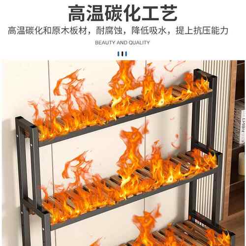 花架置物架阳台花架子客厅落地式铁艺实木质多层植物多肉花盆金小