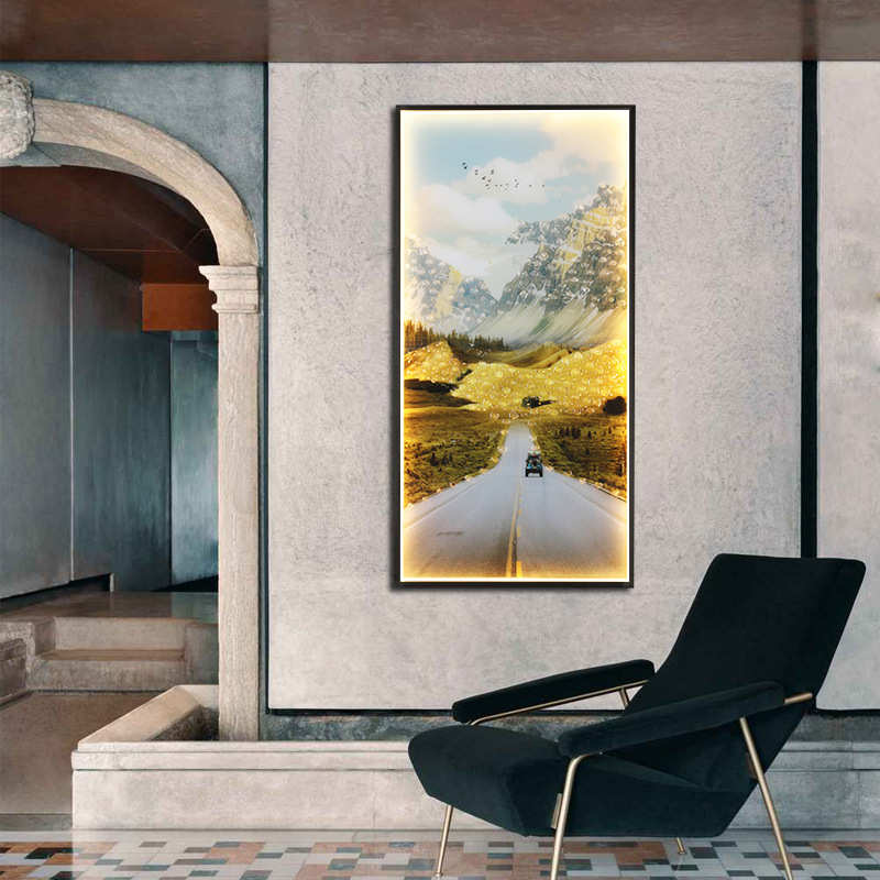 时尚竖版壁画灯方形客厅卧室餐厅带灯壁画背景墙装饰led晶瓷壁灯图片