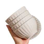 陶瓷碗碟套装 家用竖纹高级感碗盘花边盘菜碟奶灰釉下彩陶瓷餐具