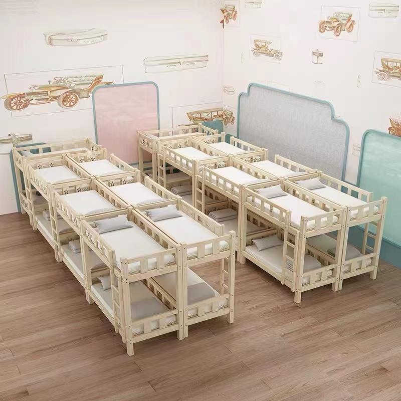 实木层双床幼儿园上下床铺午睡床小学生高YMT-050低床托班管松木