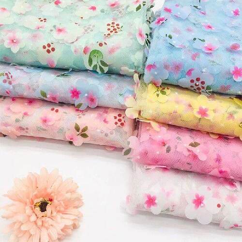 100*130cm 3D Flower Tulle Lace Fabric For Wedding Dress