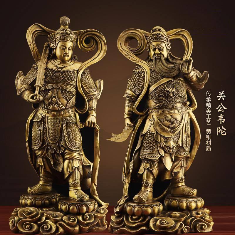 黄铜关公韦陀伽蓝菩萨特大号佛像护法左右家用韦驮客厅供奉摆件