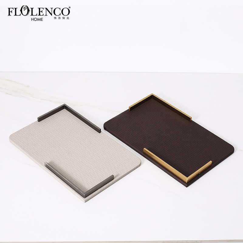 简约现代家居方形把手皮革托盘时尚样板房展厅茶几装饰收纳盘摆件,特色手工艺,其他特色工艺品,淘宝优惠券,粉丝福利购,淘宝优惠卷