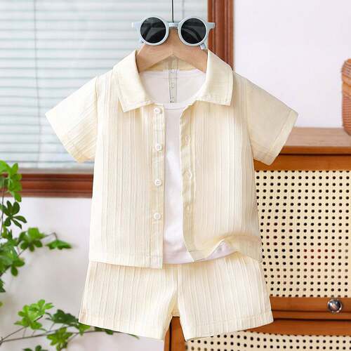 Two-Piece Set Toddler Boy's Solid Short Sleeve Shirt &