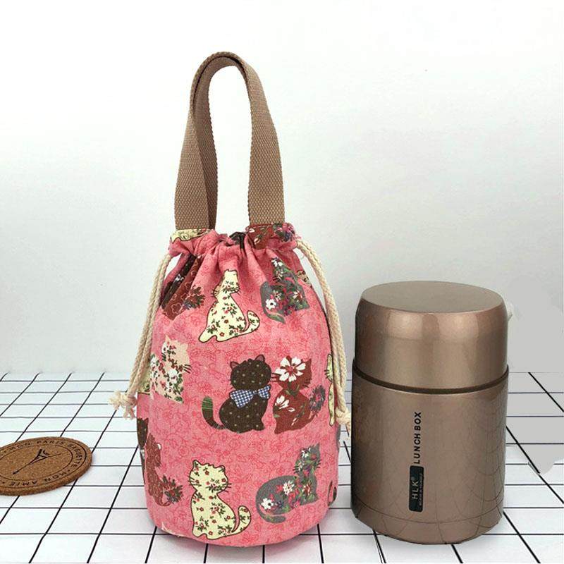 便携帆布带饭包手提袋焖烧壶袋日式便当包圆形饭盒袋子手提水杯袋,收纳整理,饭盒袋,淘宝优惠券,粉丝福利购,淘宝优惠卷