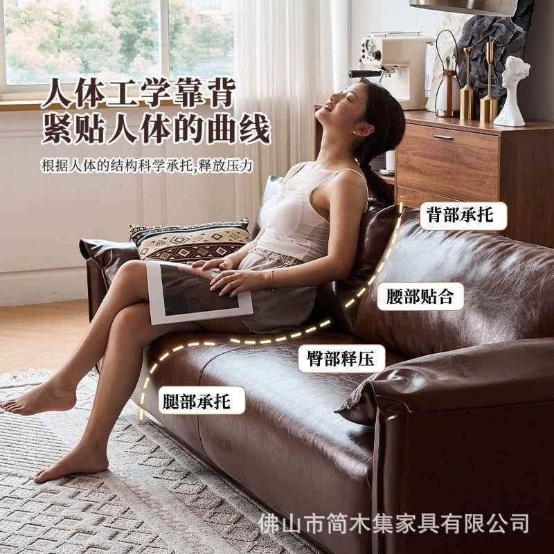 美式中古油皮沙发客厅小户公寓待服蜡装店轻奢复型古CYU风双人接