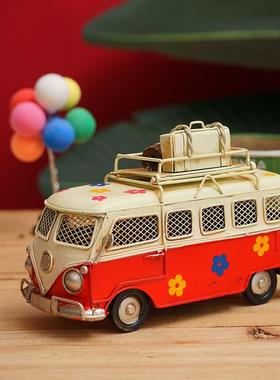 铁艺小车个性复古摆件儿童房模型巴士拍照道具童装店软装饰品桌面