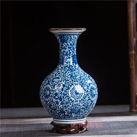 景德镇陶瓷器仿古典青花瓷古玩中号花瓶，家居装饰品酒柜博古架摆件