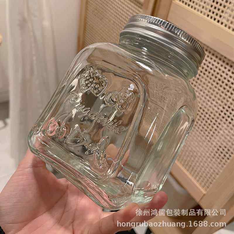 高颜值密封罐果酱瓶食品级带盖厨房杂粮收纳储物罐雕花复古梅森罐