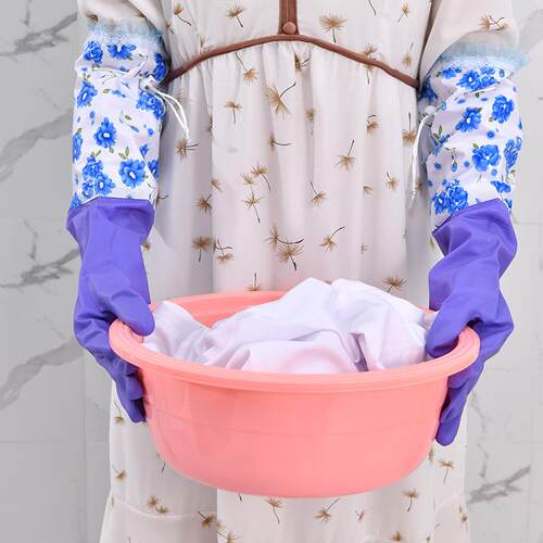 系绳魔术扣蕾丝花边洗衣洗碗手套加绒加厚防水橡胶耐用型家用手套