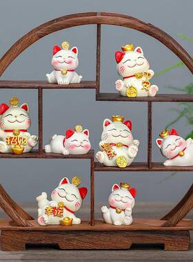 招财猫客厅玄关摆件鸡翅木博古架办公室茶室前台置物架开业礼品猫
