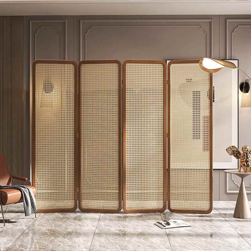 新中式藤编屏风隔断实木客厅家用办公室民宿酒店遮挡折叠移动折屏