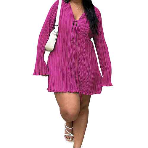 正品pls ize dressu women 4xl跨境wissh大码连衣裙裙子长袖 纯色