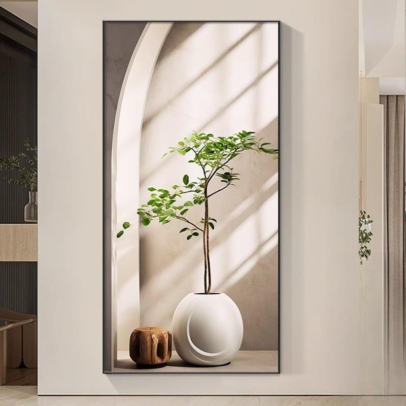 光影绿植入户玄关装饰画新中式走廊过道挂画2025年新款客厅竖版画