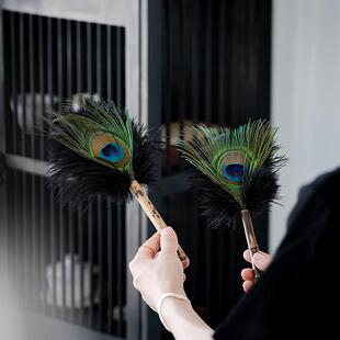 孔雀掸羽PGD毛插瓶件装饰品拂摆尘禅鸵茶具鸡毛掸子除尘扫家用鸟