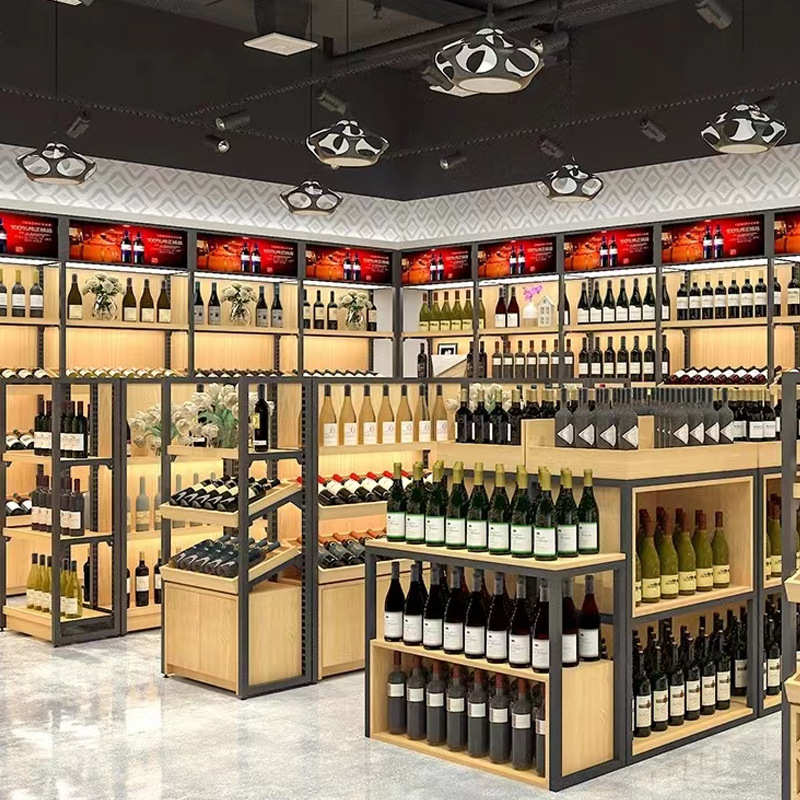 超市烟酒店酒柜展示架置物架白酒展示柜靠墙陈列柜双面中岛展柜