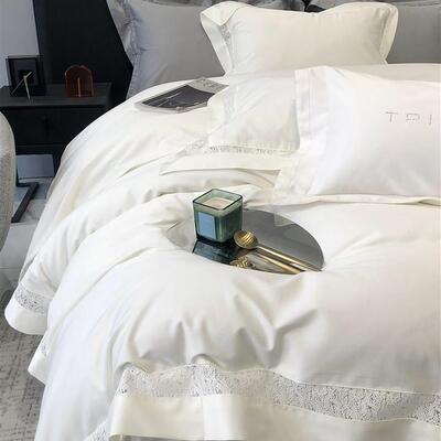 高纯床端TGH989轻奢贡缎长绒棉四件套简约大气全棉刺绣被套色极简